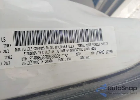 2011 Dodge Grand Caravan Crew z USA, uszkodzony, nr VIN 2D4RN5DG8BR608390